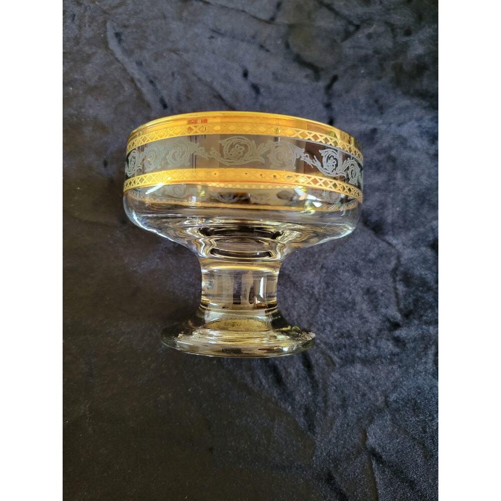 Vintage Bohemian Luster Glass Champagne Coupes Dessert Bowls Gold Gilt Set of 6